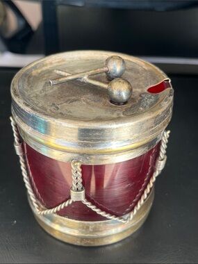 Red Drum Accent Canister with Silver-Tone Detailing